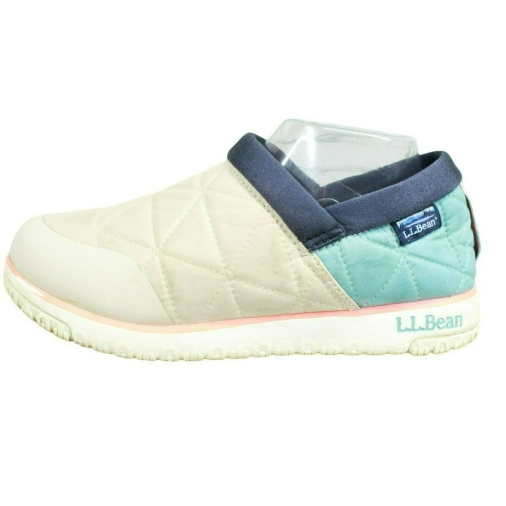 L.L. Bean Quilted Slip-On Slippers in Cream, Mint & Navy